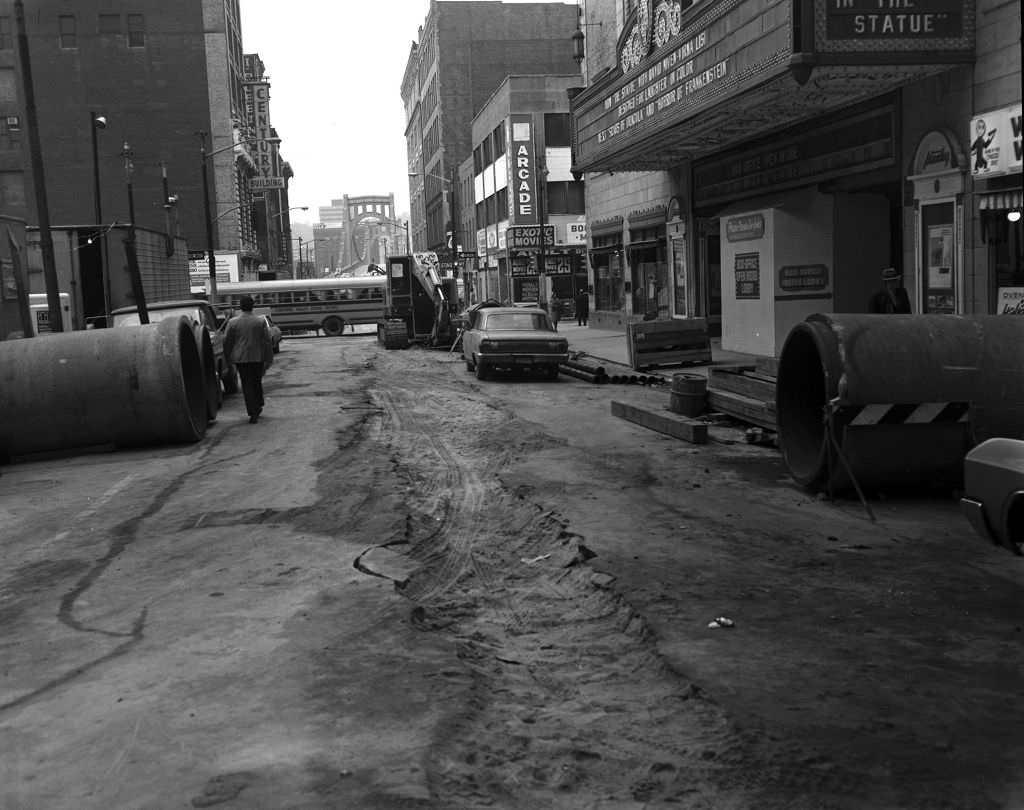 Construction on 7th Street in front of Stanley Theater, now Benedum Center, 1971
