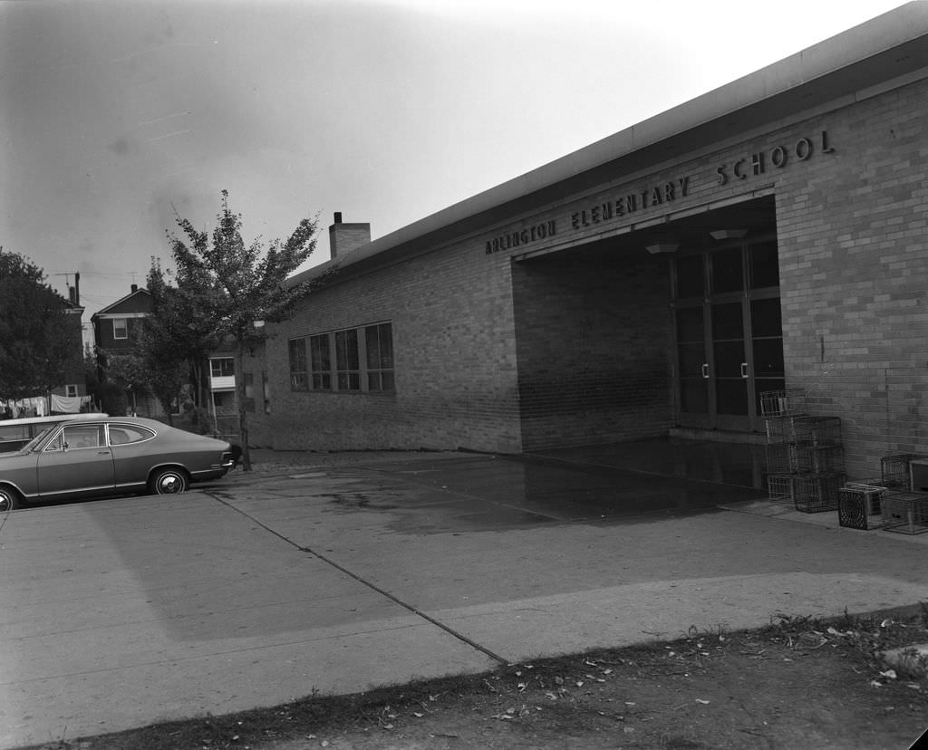 Arlington Elementary School entrance, now Arlington PreK-8, 1970