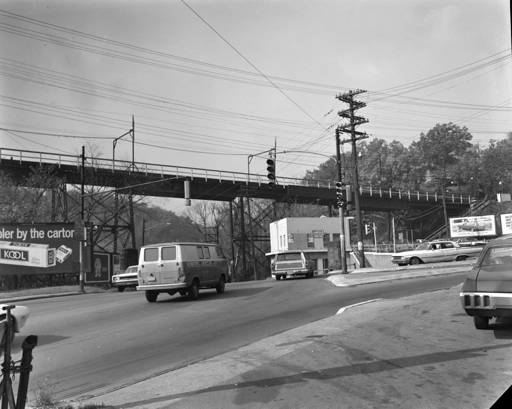 Northwest along Saw Mill Run Boulevard at West Warrington Avenue, 1970