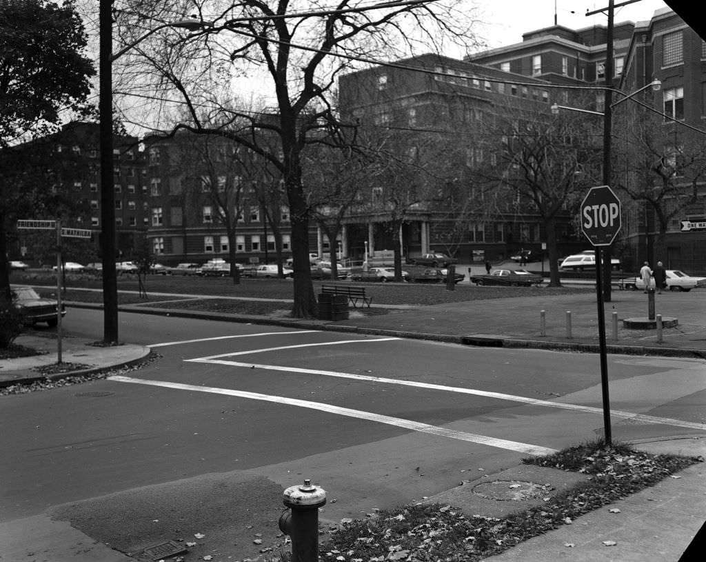 View of West Penn Hospital from South Mathilda and Friendship, 1970