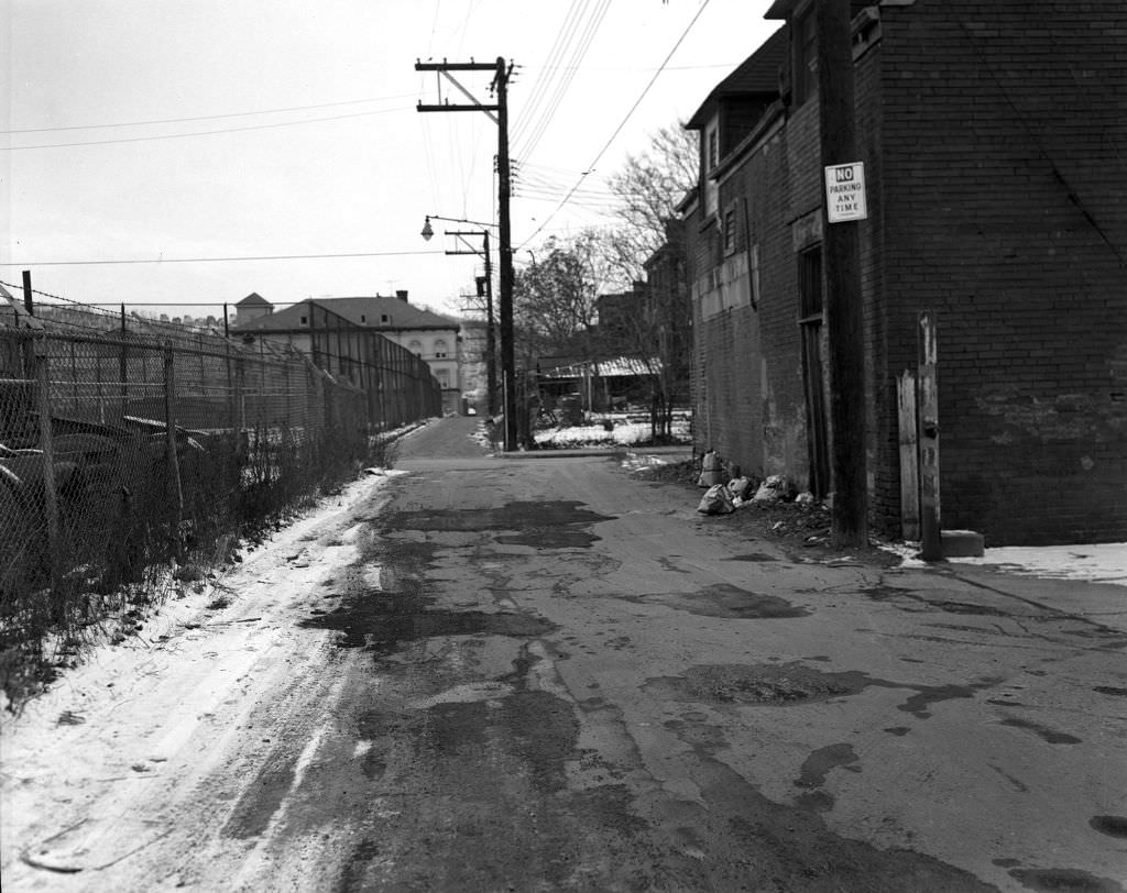 Faulsey Way towards Fontella Street with John M. Conroy School, 1971