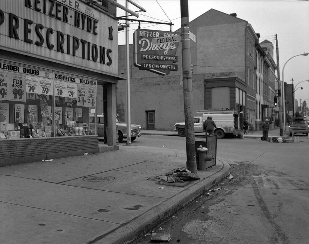 West North Avenue and Federal Street featuring Retzer-Hyde Drugs, 1971