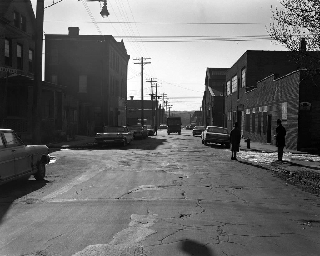 Sterrett Street at Forest Way looking southwest, 1970