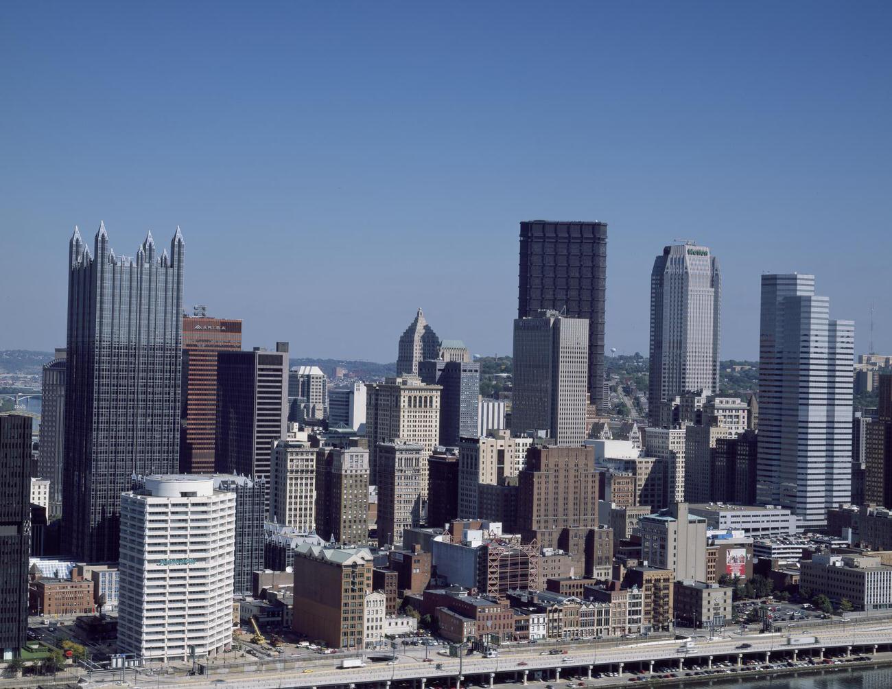 Aerial view of Pittsburgh, Pennsylvania, 1980.