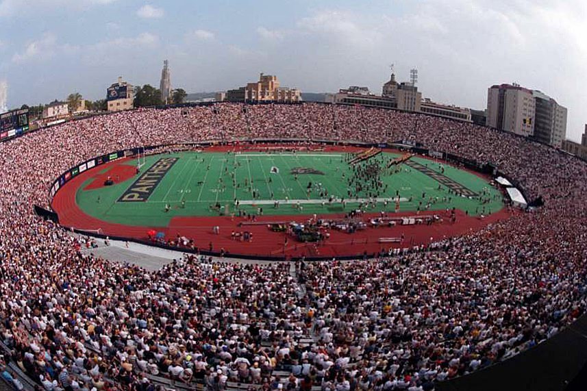 A fisheye shot of Pitt Stadium during the last game in 1999.