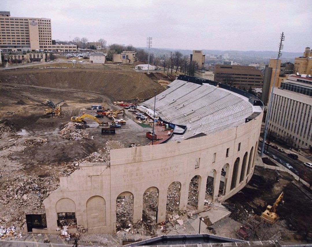 Pitt Stadium being demolished in 1999.