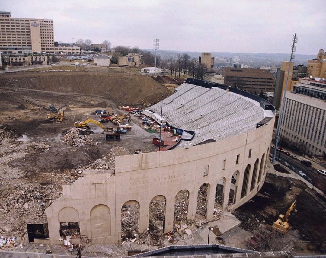 Pitt Stadium being demolished in 1999.