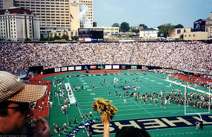 Inside Pitt Stadium during a game in 1998, one year before its demolition.