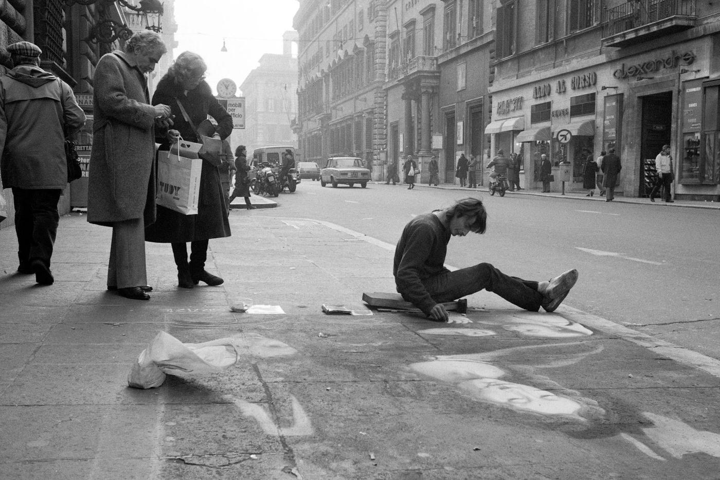 Street Artist Drawing on Rome Sidewalk, 1984