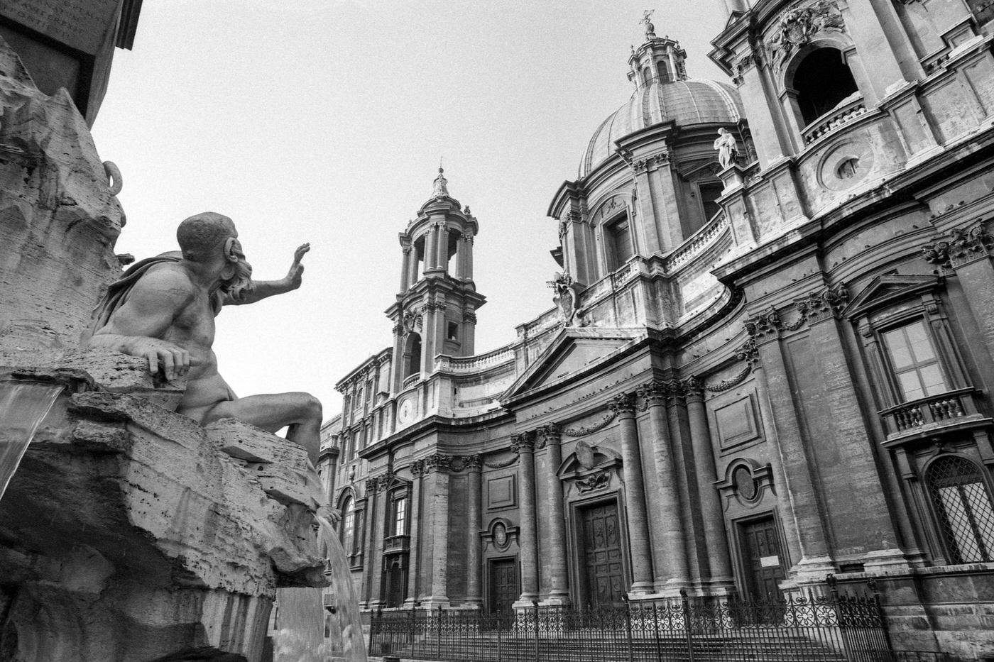 Fountain of the Four Rivers and Sant'Agnese Church in Piazza Navona, 1984
