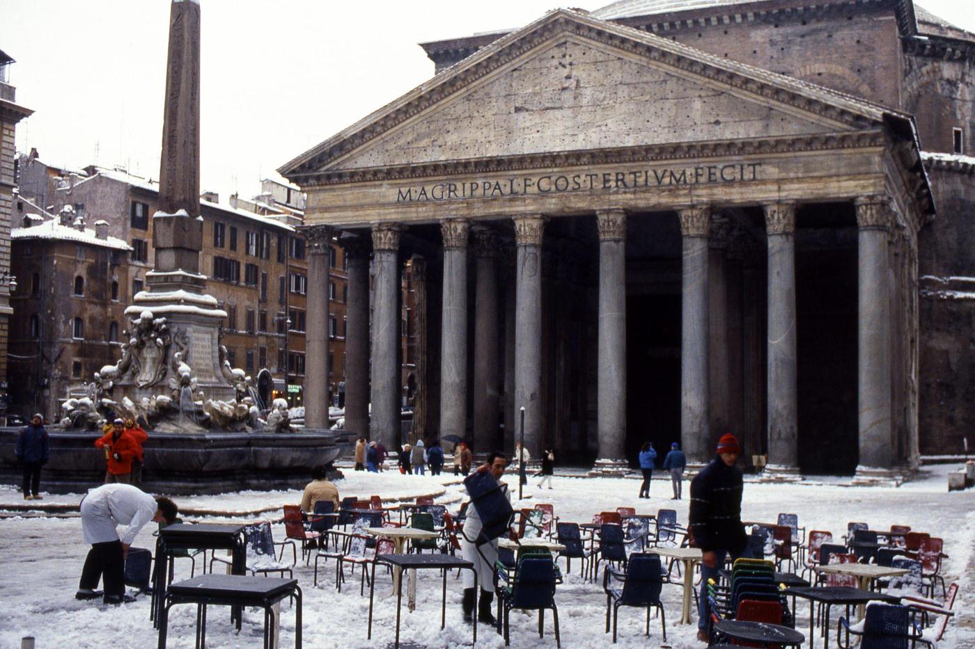 Snow-Covered Plaza Outside the Pantheon, Rome, 1985