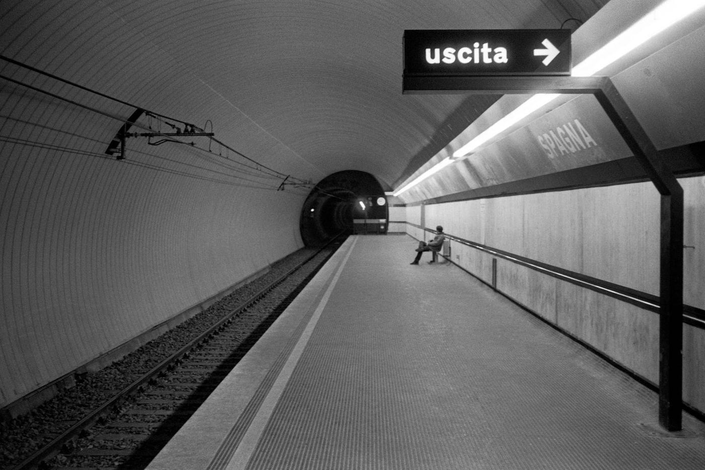 Nearly Deserted Spagna Platform in Rome Metro, 1980