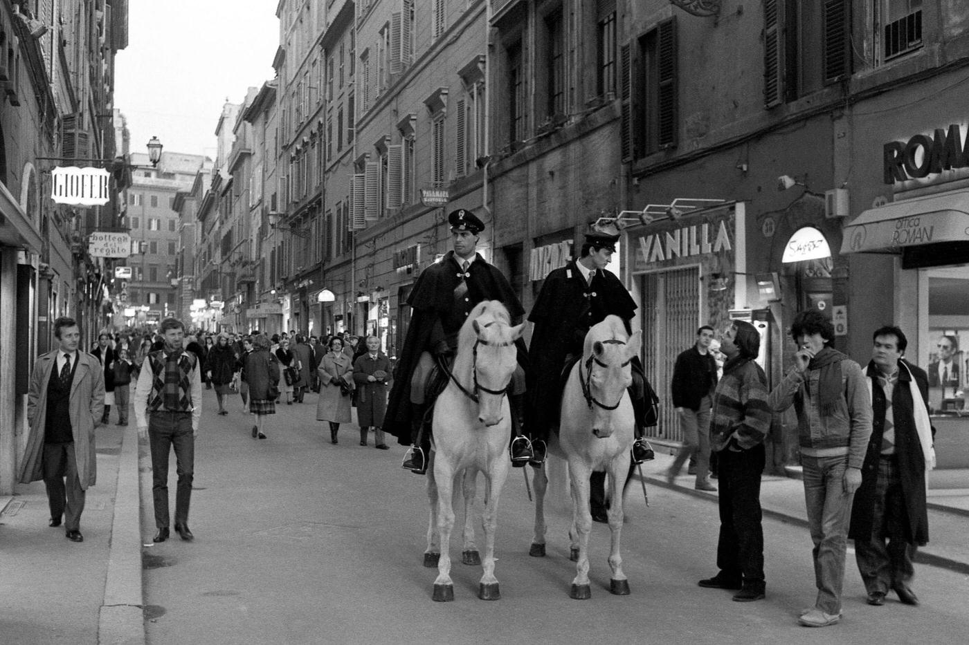 Mounted Police Officers on Via Frattina in Rome, 1985