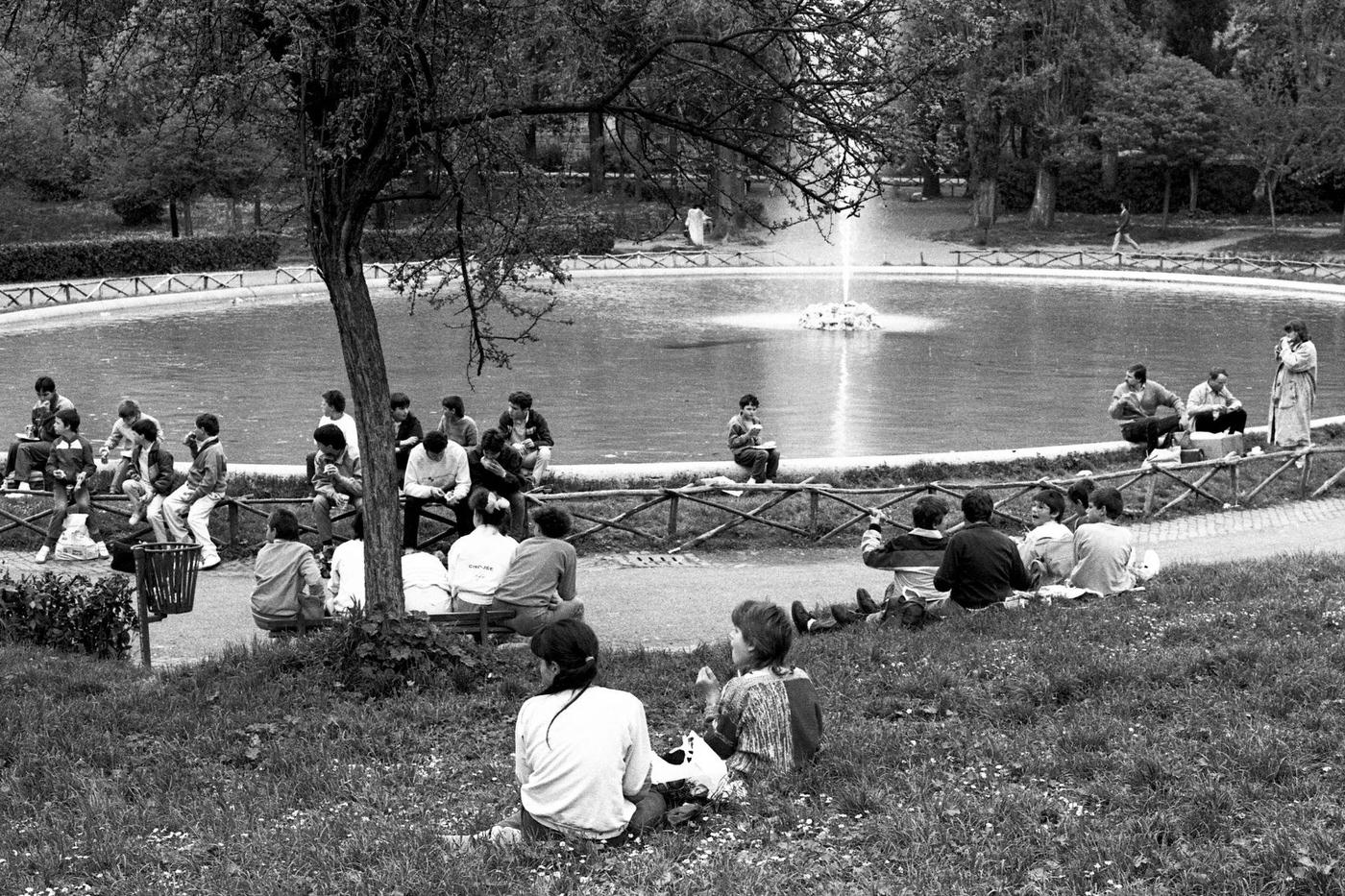People Around a Fountain in Villa Borghese Park, Rome, 1986
