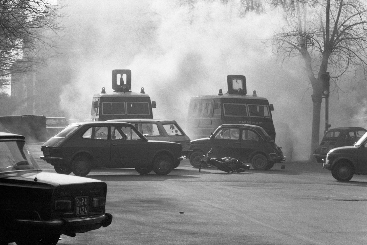 Student Demonstration Blocked by Police in Rome, 1980