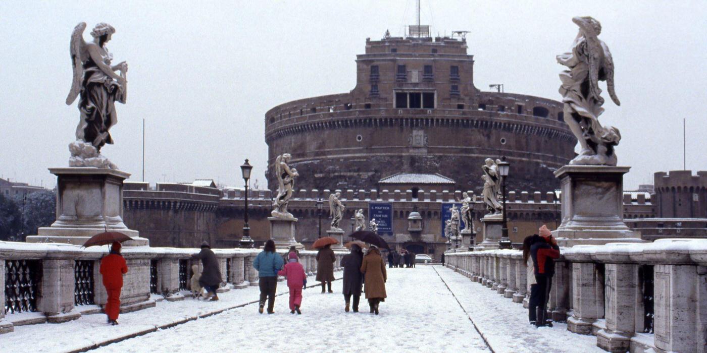 Snow-Covered Castel Sant'Angelo in Rome, 1985