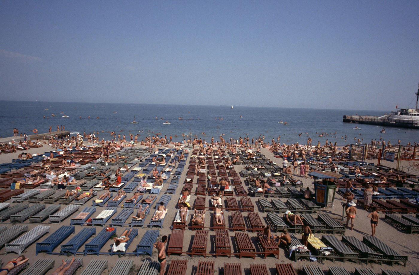 Sun Loungers on Odessa Beach, Ukraine, 1990