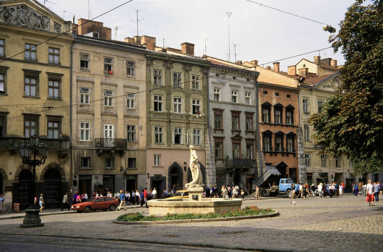 Adam Miskevitch Monument in Rynok Square, Lviv, Circa 1990
