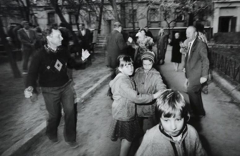 People dancing at a wedding reception, April 1992.