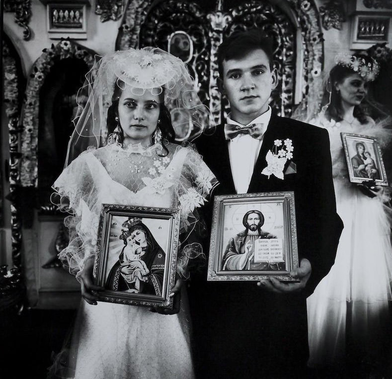 Irina and Dmitri at the local Russian Orthodox Church on their wedding day, June 1993.