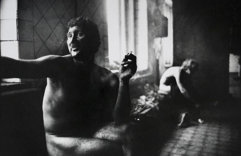 Miners in the changing rooms after a shift at the coal mine, December 1991.