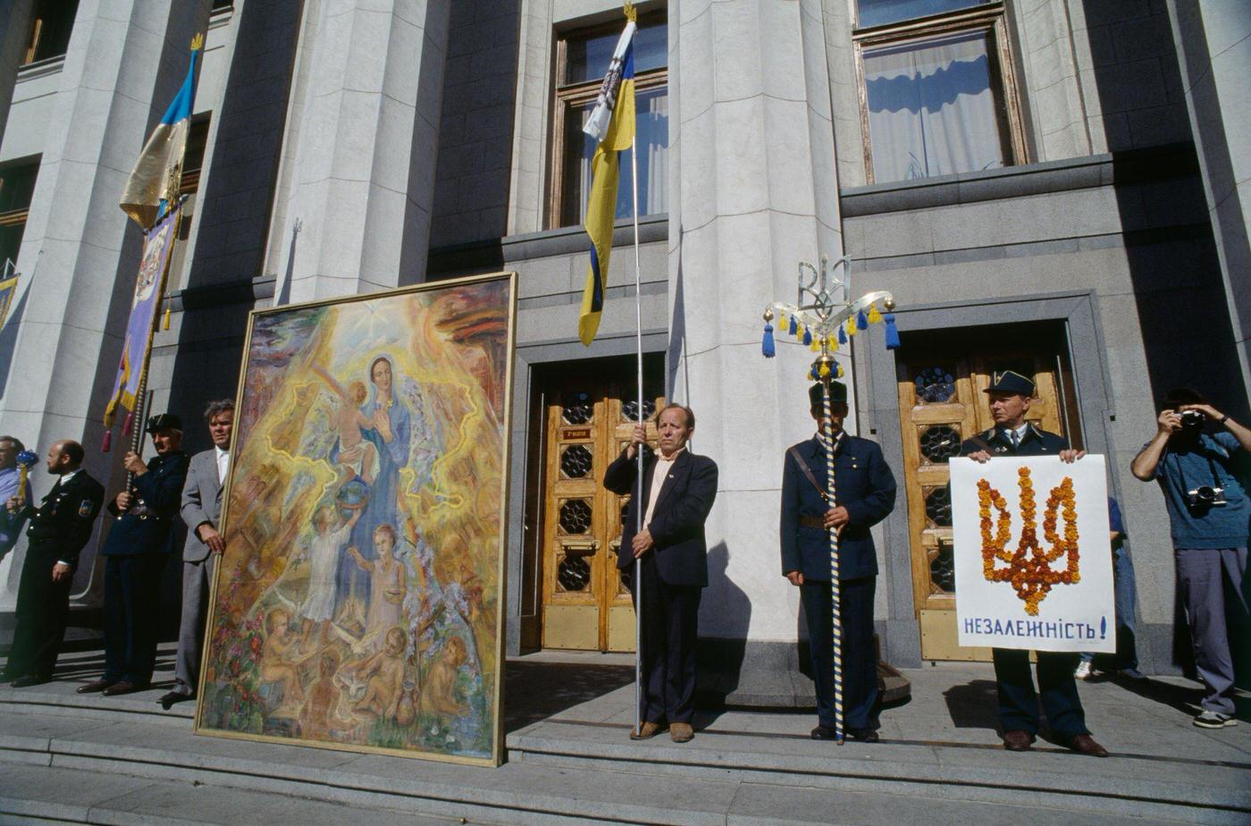 Public Demonstration at Soviet Headquarters in Kiev Celebrating Ukrainian Independence, 1991