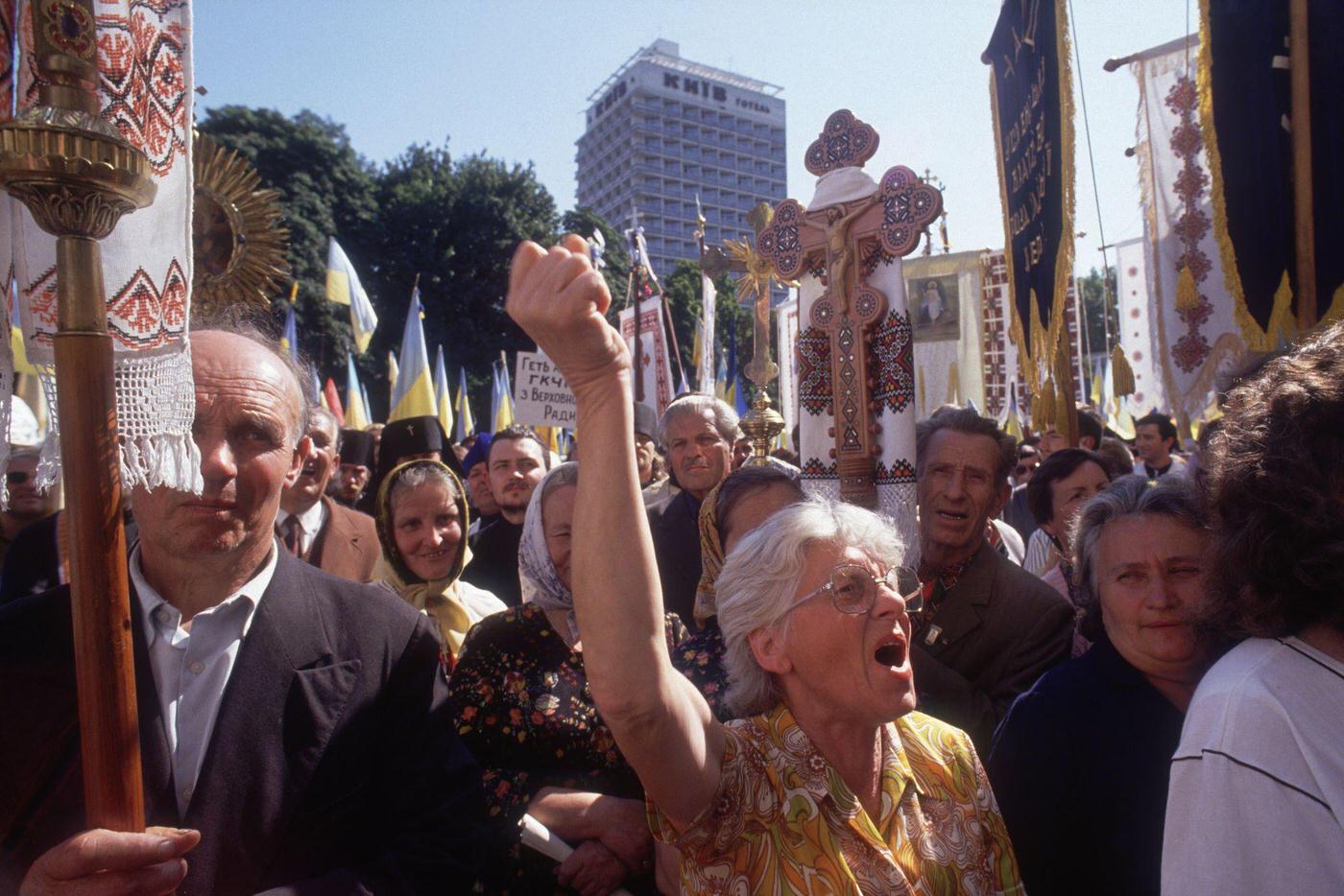 Demonstration to Reopen St. Sophia Cathedral in Kiev Following Independence, 1991