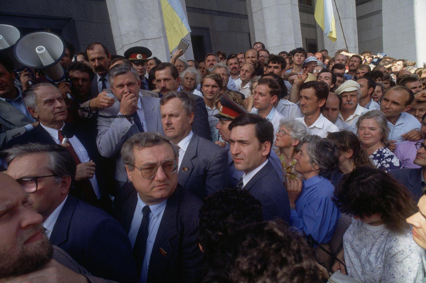 Politicians Attend Demonstration in Kiev After Ukrainian Independence, 1991