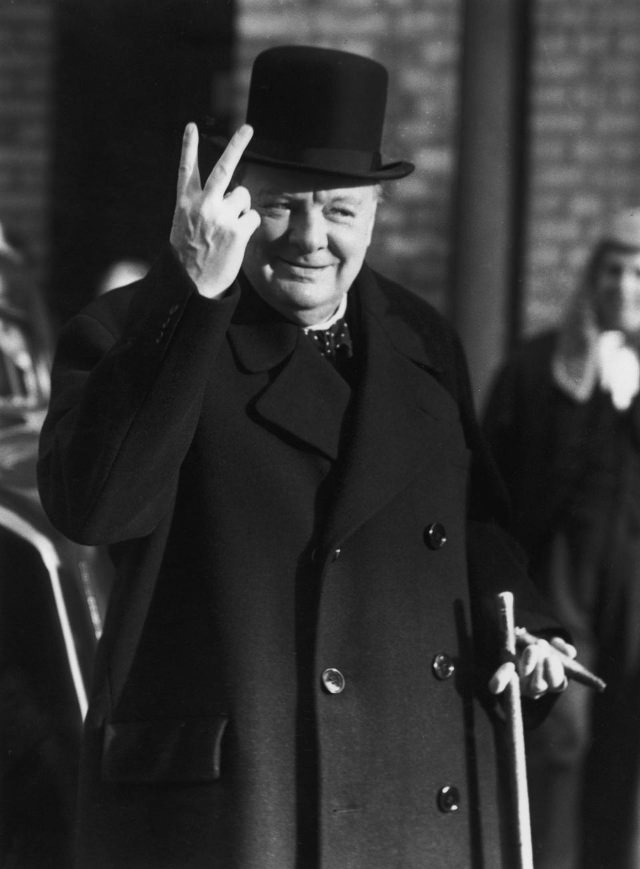The British Prime Minister Winston Churchill’s Trademark “V for Victory” Sign: A Symbol in Wartime