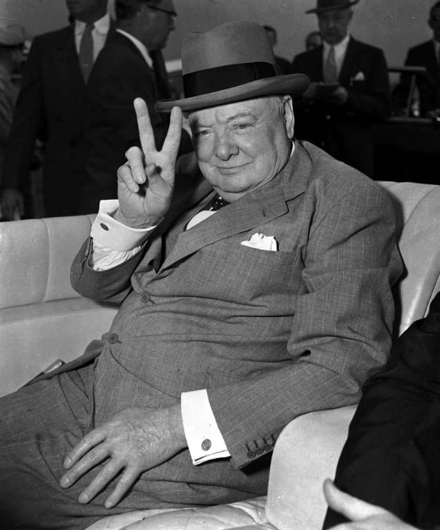 The British Prime Minister Winston Churchill’s Trademark “V for Victory” Sign: A Symbol in Wartime