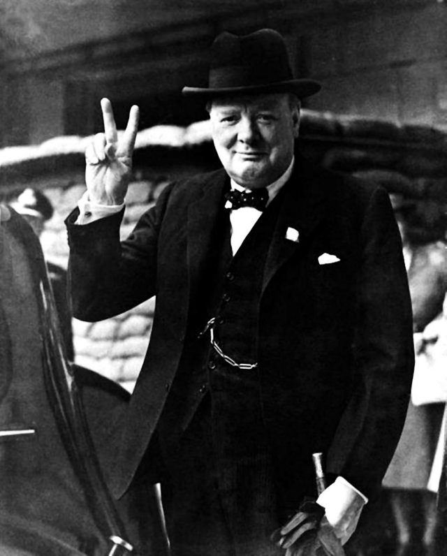 The British Prime Minister Winston Churchill’s Trademark “V for Victory” Sign: A Symbol in Wartime