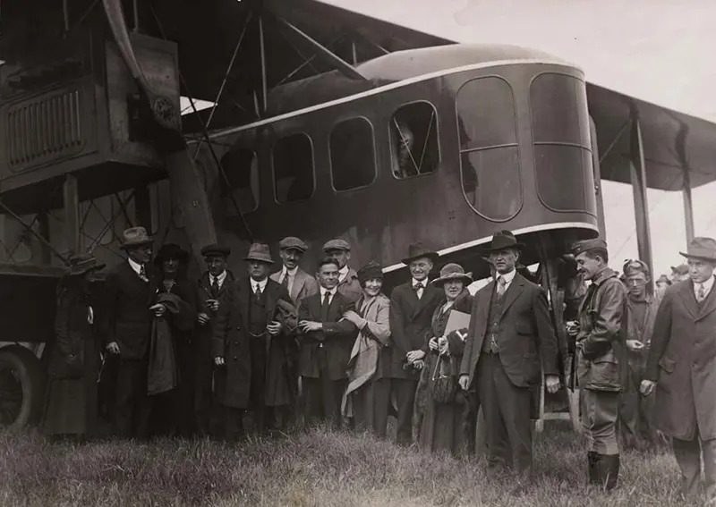 Passengers on an early transcontinental flight.