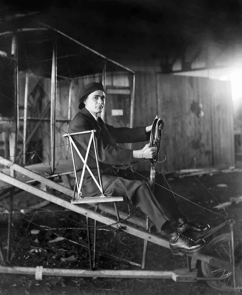 A man with a homemade flying machine.