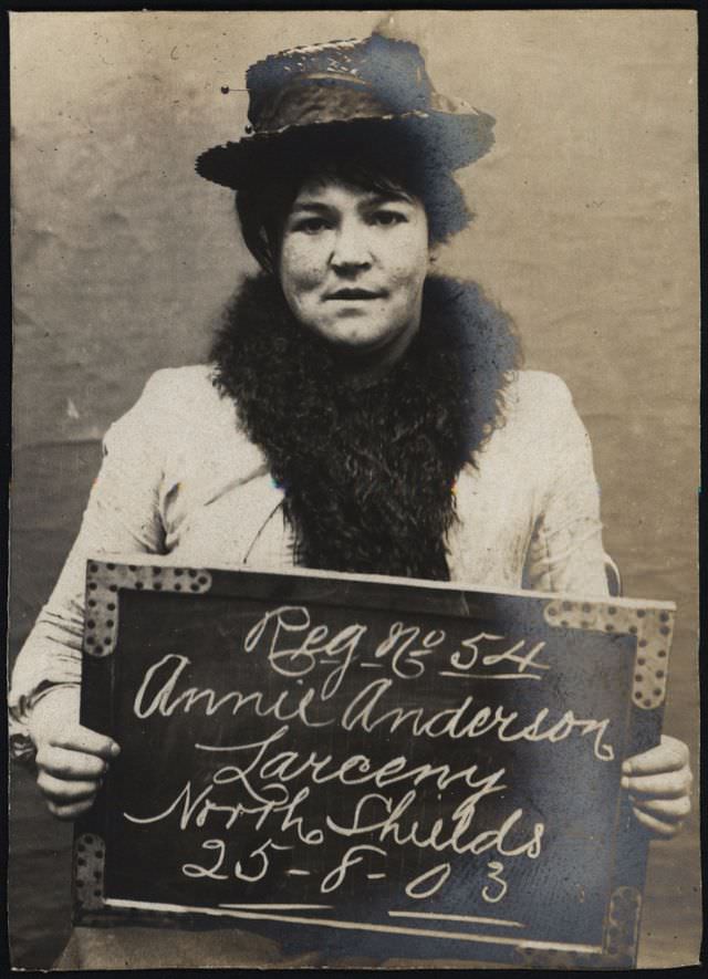 Annie Anderson arrested for alleged theft of a watch, 25th August 1903.