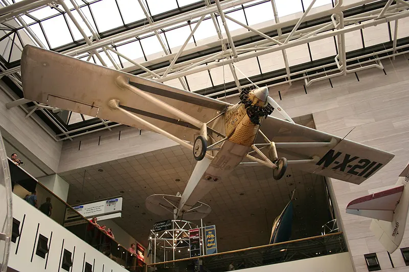 The Spirit of St. Louis on display in the National Air and Space Museum.