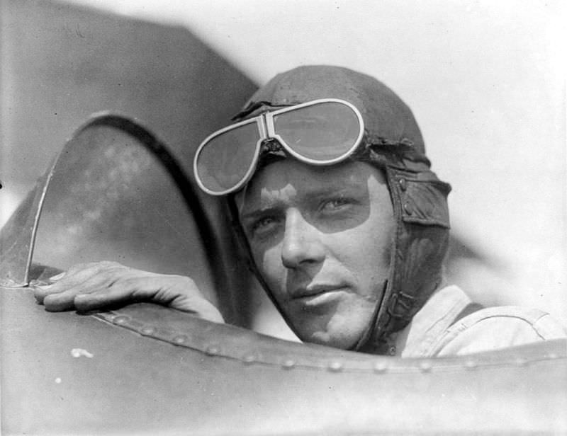 Charles Lindbergh in the open cockpit of airplane at Lambert Field, St. Louis, Missouri in 1923.