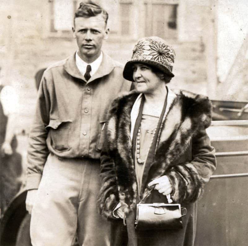 Aviator Charles Lindbergh and his mother in 1930.