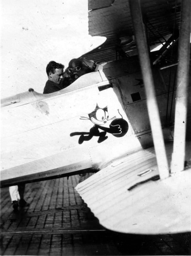 Charles Lindbergh in a Boeing F3B-1, BuNo A-7739, VB-2B, USS Saratoga, February 1929.