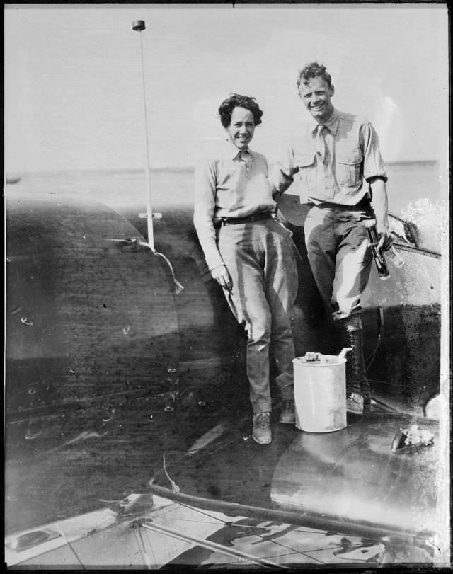 Lindy and wife at Churchill, Manitoba, Lake Baker – sixth leg of vacation flight from Washington, D.C. to Tokyo, 1931.