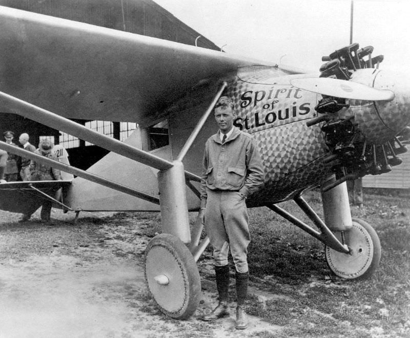 Charles Lindbergh with his famed Spirit of St. Louis plane, circa 1927.