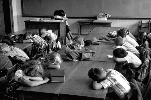 Nap-time on the first day in 1949