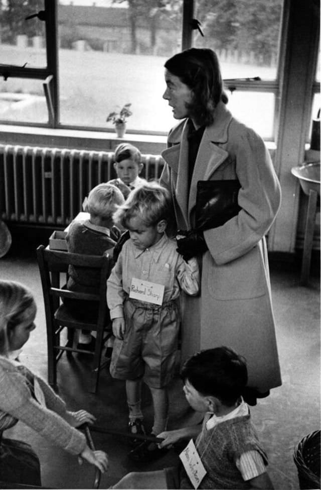 Richard Sharp on his first day at the St. Nicholas County Primary School in Loughton, England, circa 1952