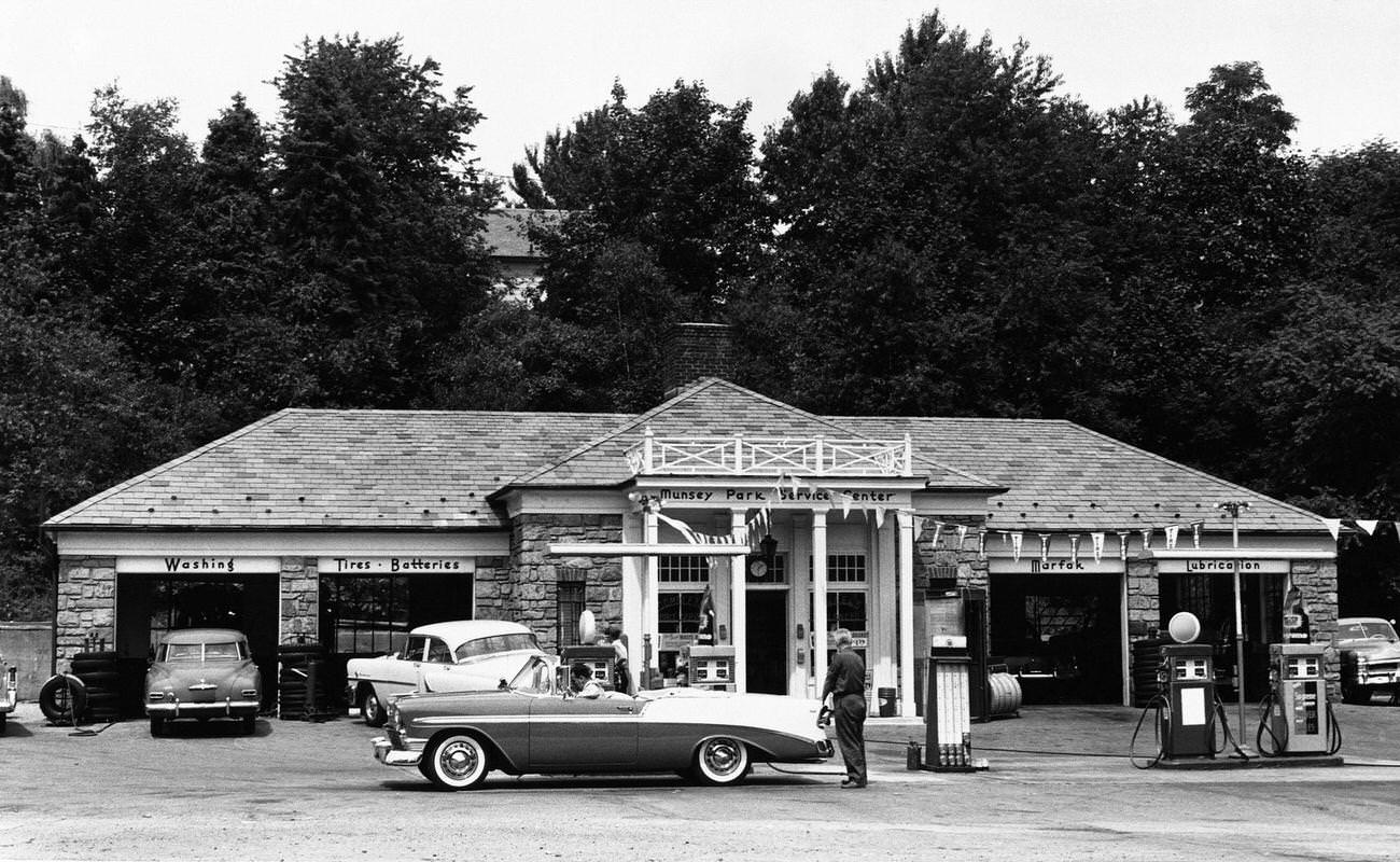 Car Refueling at an American Gas Station, 1950s