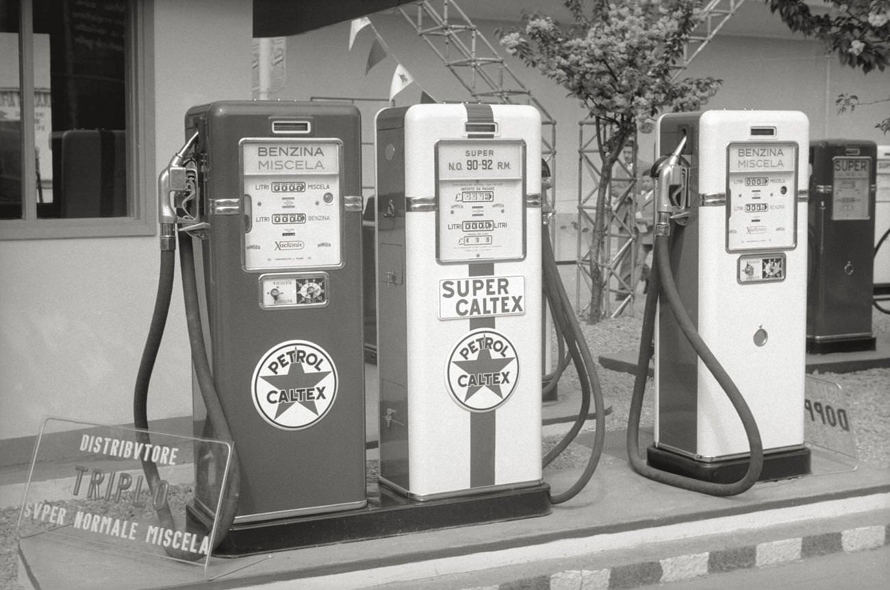 Caltex Petrol Pumps Display at Milan Trade Fair, 1950s