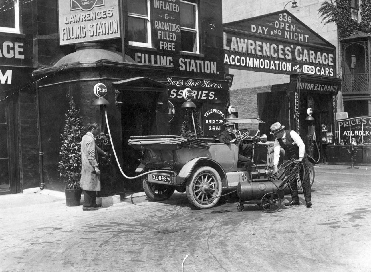 Refueling a Car at Shell Mex Station in Clapham, London, 1921