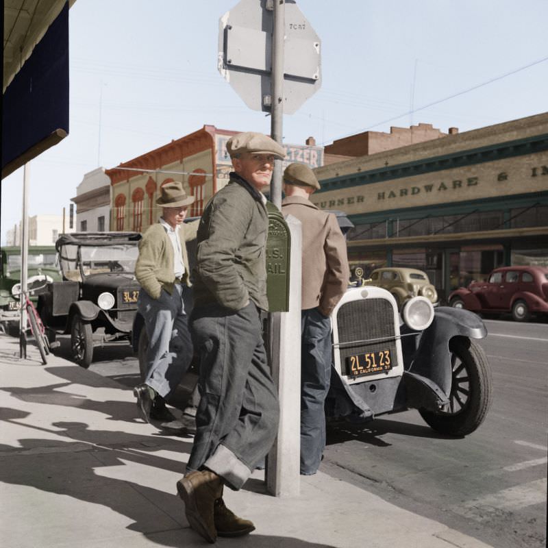 Men on Skid Row in Modesto, CA, 1937.