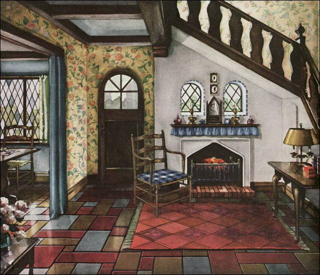 Armstrong linoleum in English revival style, 1930