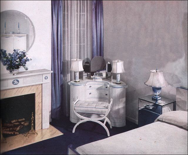 Art deco bedroom in white & purple, 1936