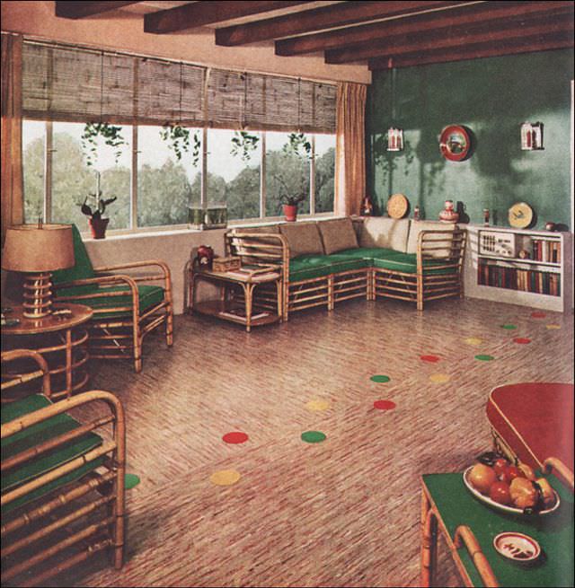 Green & rattan family room by Sealex, 1937