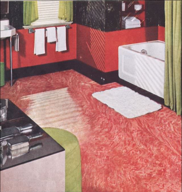 Modern deco bathroom in red, 1937